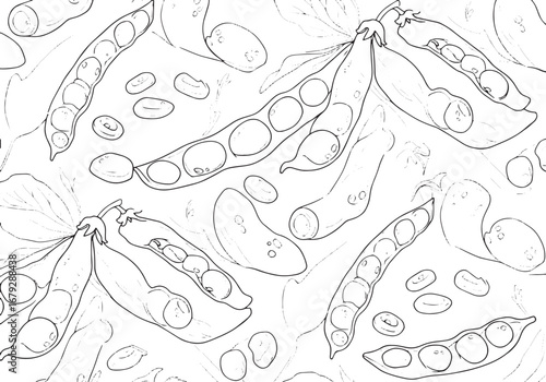 Hand-Drawn Green Beans and Pods Seamless Pattern Illustration on