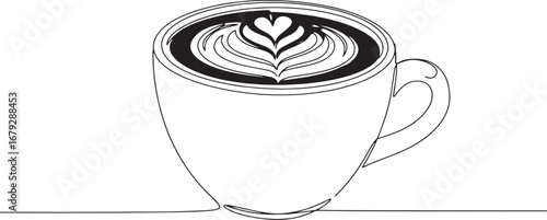 Minimalist Coffee Cup Art: Continuous Line Drawing of Flat White