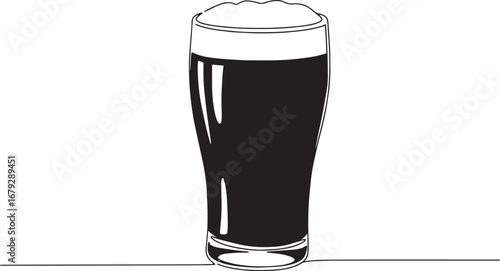Minimalist line art illustration of a stout beer glass with foam