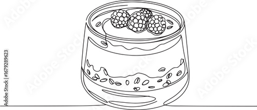 Elegant line drawing of scottish cranachan dessert with raspberr