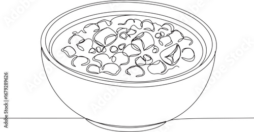 Continuous line drawing illustration of a bowl of comforting men