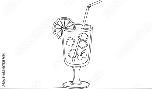Elegant line art of a refreshing summer sangria cocktail with ci