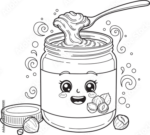 Adorable hazelnut chocolate spread jar with spoon outlined for c