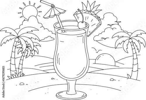 Relaxing tropical beach landscape with a pi