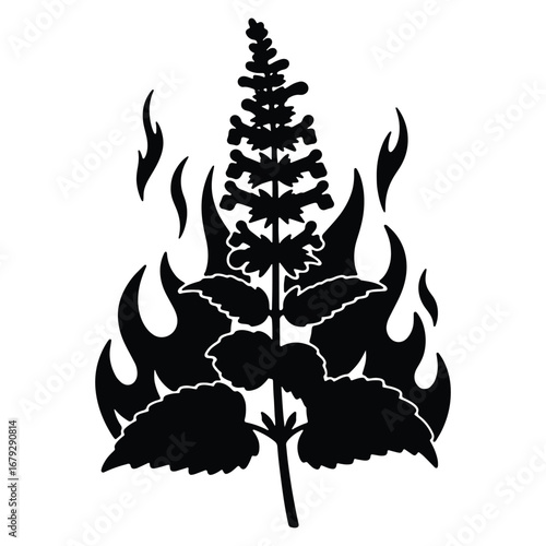 Burning Bush Illustration Silhouette with Flames Design for Logo or Graphic Element and Decoration Vector