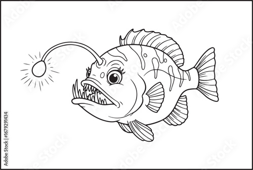 Cute Cartoon Anglerfish Line Art Drawing for Kids Coloring Page