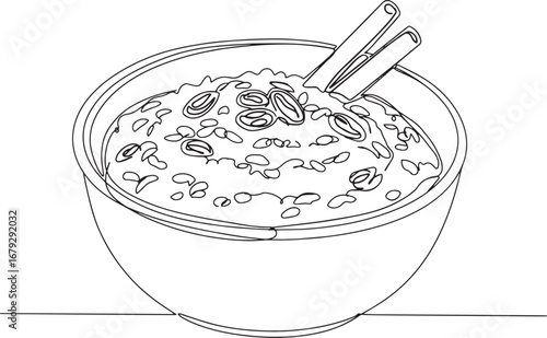 Whimsical Illustration of Rice Pudding with Cinnamon Sticks in a