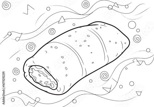 Artistic depiction of Sudanese Sambusa with decorative graphic e