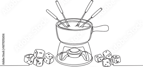 Elegant Fondue Set Illustration: Minimalist Continuous Line Draw