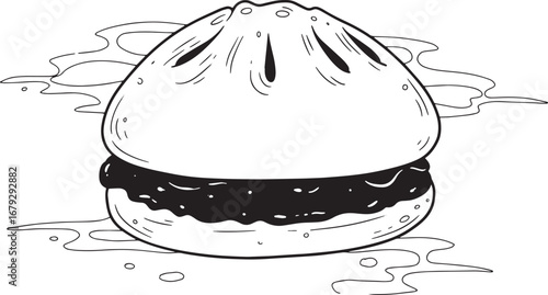 Monochrome rendition of delightful chinese steamed bun, char siu