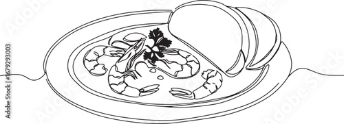 Elegant single-line depiction of a Brazilian shrimp vatap