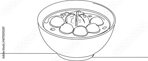 Minimalist outline illustration showcasing a bowl of hearty baks