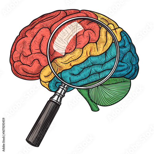 Dynamic Create Bold Stroke Brain With Magnifying Glass Det Professional Photo
