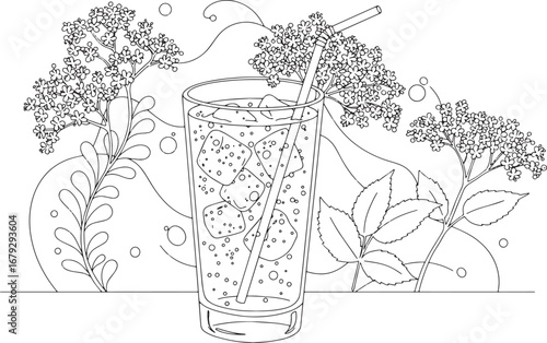 Elegant Elderflower Spritz Illustration: A Refreshing Botanical