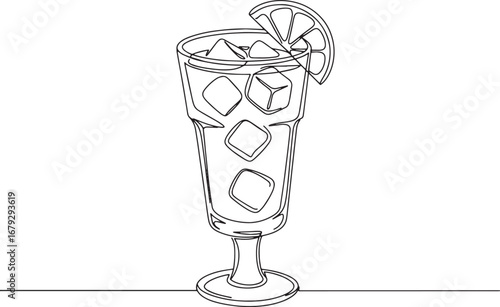 Elegant outline illustration of a triple sec cocktail with lemon