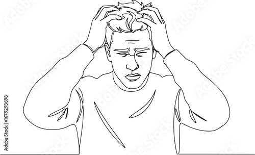 Continuous Line Art: Man Experiencing Frustration and Overwhelm,