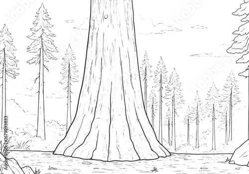 Majestic sequoia outline amid towering pines and serene wilderne