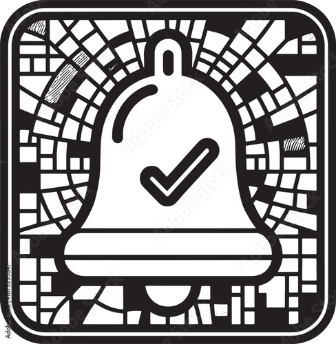 Notification Bell Icon with Checkmark: Digital Art for Alerts and Confirmation Signals