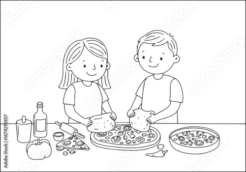 A heartwarming scene of a young couple creating homemade pizza t