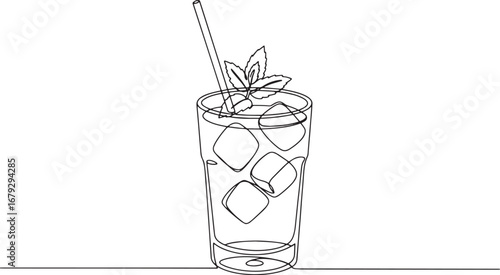 Minimalist continuous line drawing of a cool refreshing mint col