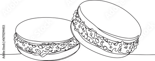 Elegant continuous line drawing showcasing two delicious alfajor