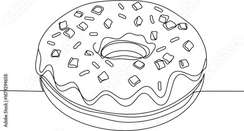 Continuous Line Drawing of a Delicious Donut with Sprinkles Illu