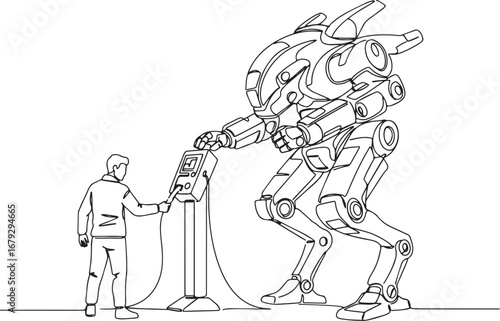 Futuristic interaction concept depicting a man recharging a mass