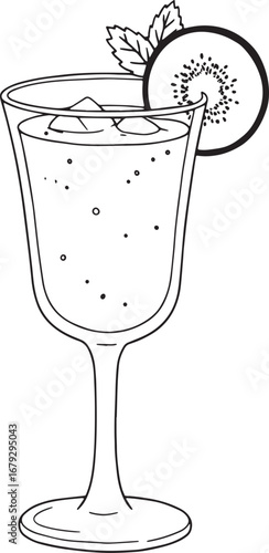 Refreshing kiwi collins cocktail illustration with ice and mint