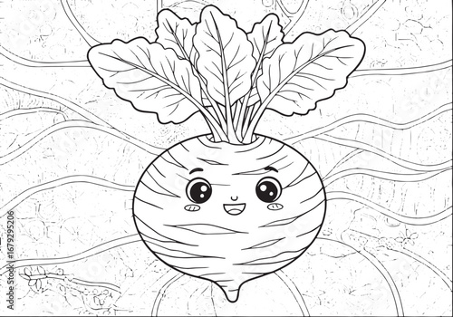 Delightful rutabaga illustration with whimsical background for c