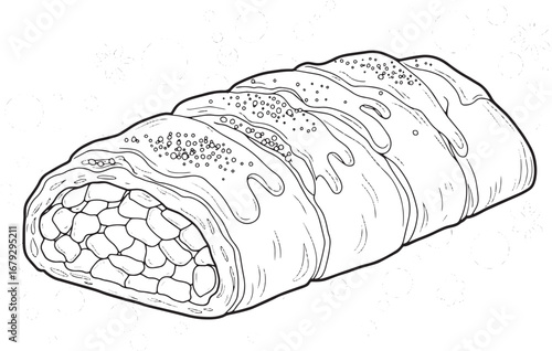 Elegant line art illustration of a delectable apple strudel past