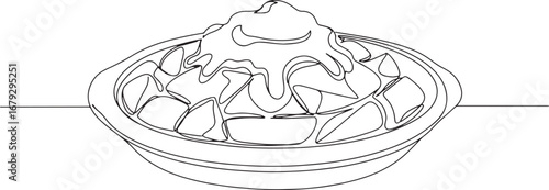 Minimalist patatas bravas continuous line drawing showcasing spa