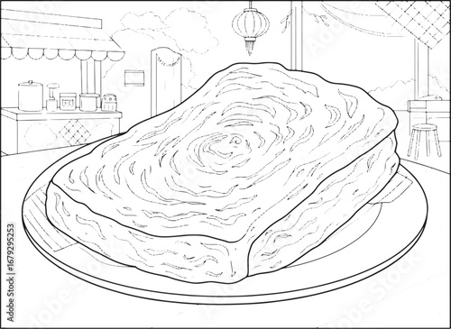 Illustration of delicious Malaysian Roti Canai on a plate with f