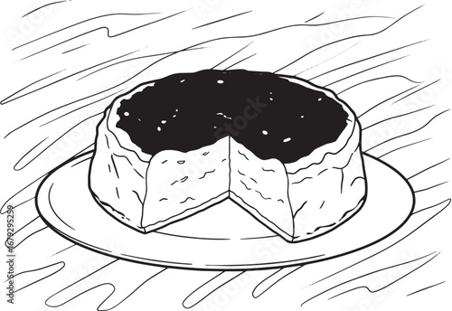 A delightfully charred basque cheesecake illustration on a simpl