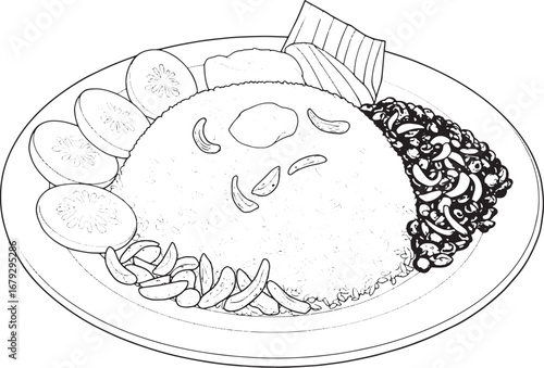 Illustration of Nasi Lemak a Malaysian Cuisine with Rice and Oth