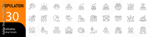 Line style population set with modern vector design showing people, community, crowd, society, teamwork, growth, diversity, human figures and demographic concepts