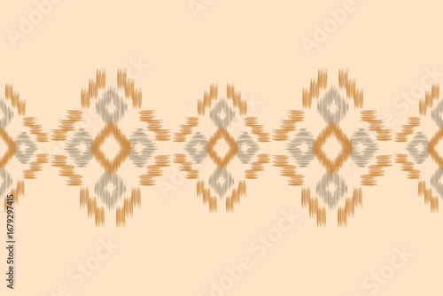 Ethnic ikat traditional motif fabric pattern geometric style.African Ikat embroidery Ethnic oriental pattern white cream brown background wallpaper. Abstract,vector.Texture,frame,decoration.