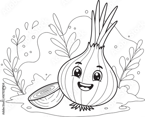 Playful Shallot Cartoon: Engaging Line Art for Coloring and Crea