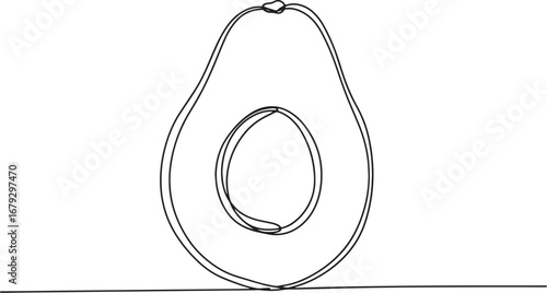 Minimalist line art depiction of sliced avocado providing a clea