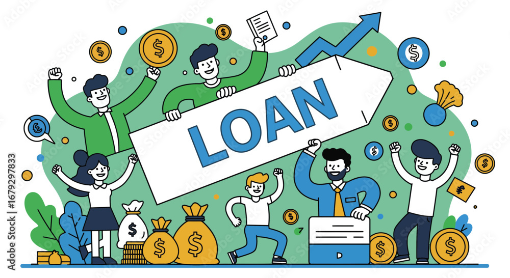Naklejka premium Illustrative representation of financial assistance and loan processes for individuals