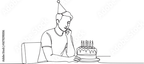 Solitary birthday contemplation minimal line art drawing in star