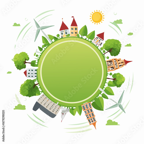 Town banner, countryside border, green city background