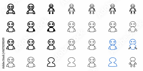 Diverse Robot Avatar Set for Tech Startup Branding, Modern AI Character Icons, Streamlined Graphics, Robotics Innovation, Minimalist Design