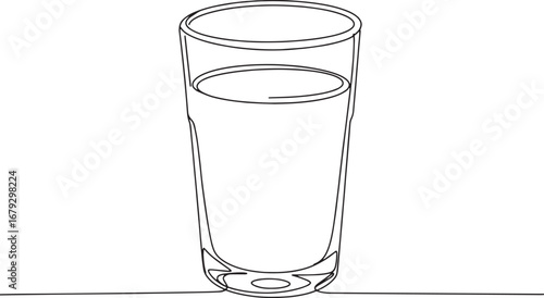 Minimalist line art drawing of a glass filled with liquid on whi