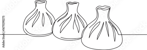 Elegant continuous line drawing showcasing Georgian Khinkali dum
