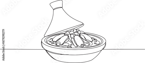 Minimalist depiction of moroccan kefta tagine with a single cont