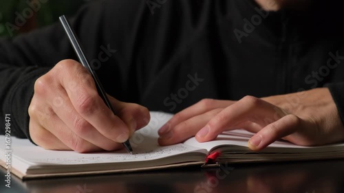 Man journaling his thoughts in a notebook at home, reflecting on personal challenges and self-help without a psychologist