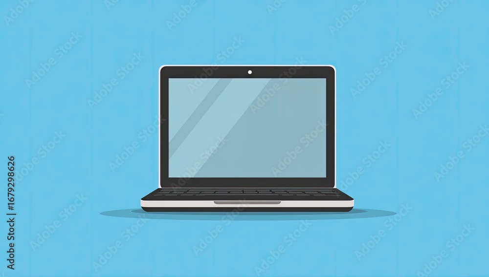 Fototapeta premium Simple laptop illustration on a light blue background