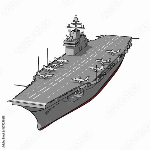 Powerful aircraft carrier with multiple planes ready for action on deck, symbolizing naval strength and readiness