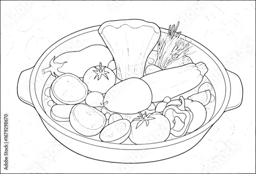 Elaborate ratatouille illustration with intricate background veg