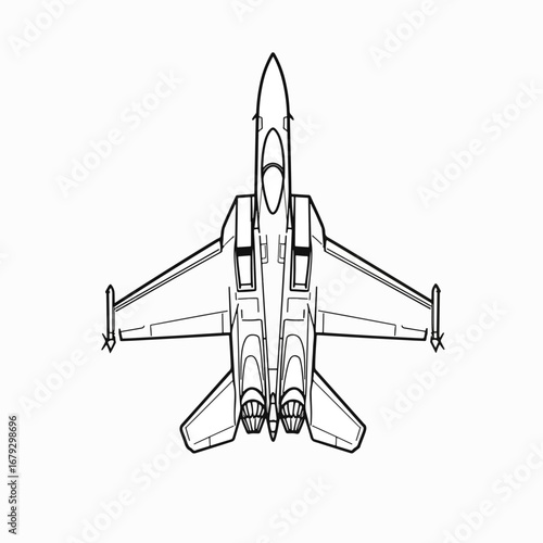 Powerful fighter jet top view, ready for aerial combat and military operations
